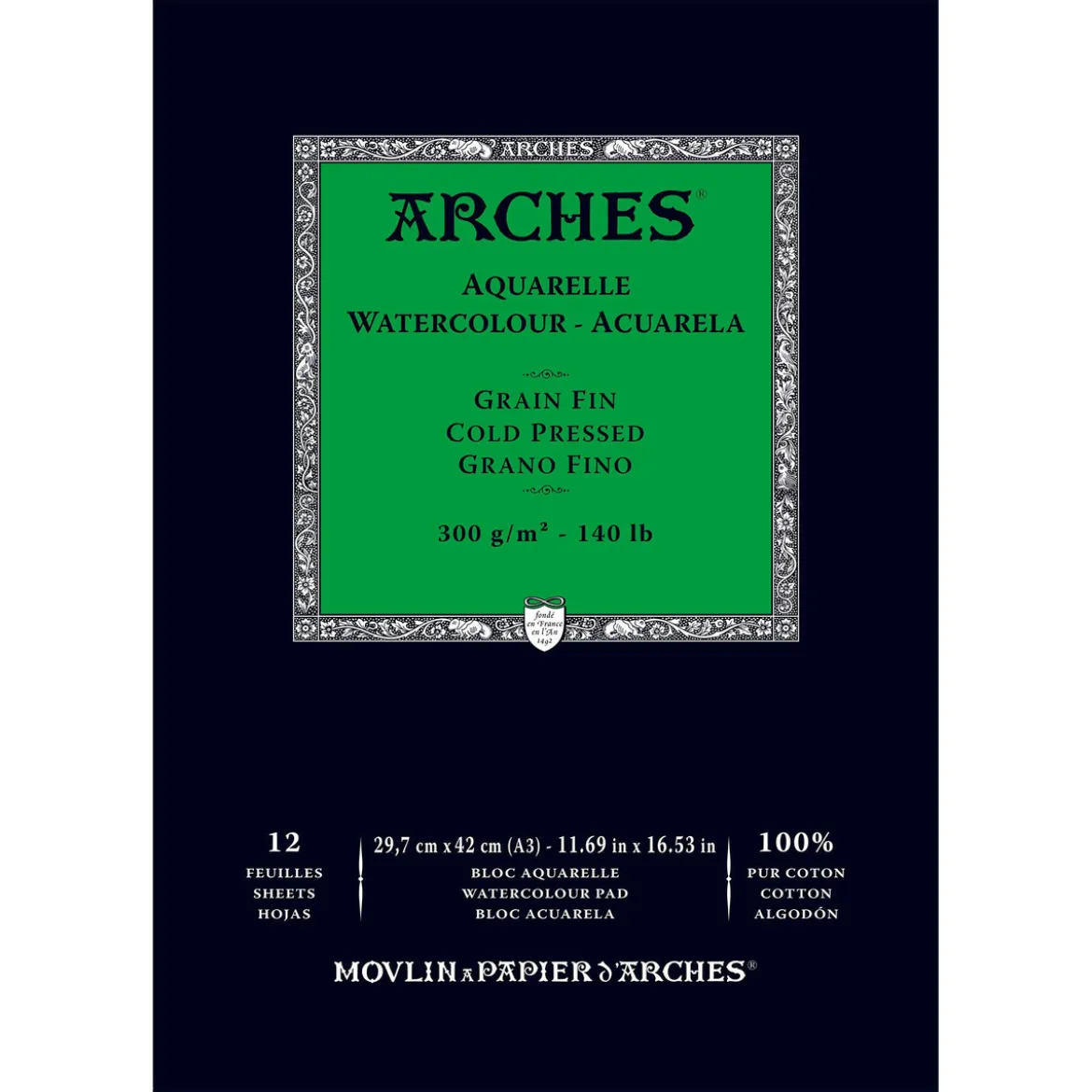 Arches akvarellblokk GF, CP, A3 – 297×420 mm, 12 ark, 300 g/m²