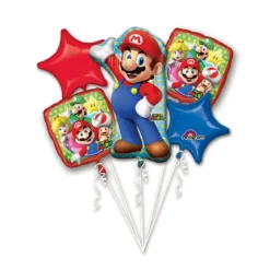 Ballongbukett Super Mario – 55×83 cm stor Super Mario og 4 mindre ballonger