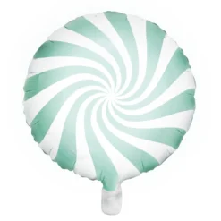 Ballong Ø35 cm – hvit ballong med mintgrønn virvel / swirl