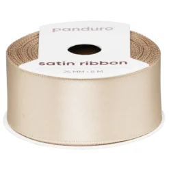 Beige satengbånd – 25 mm bredt og 8 meter langt
