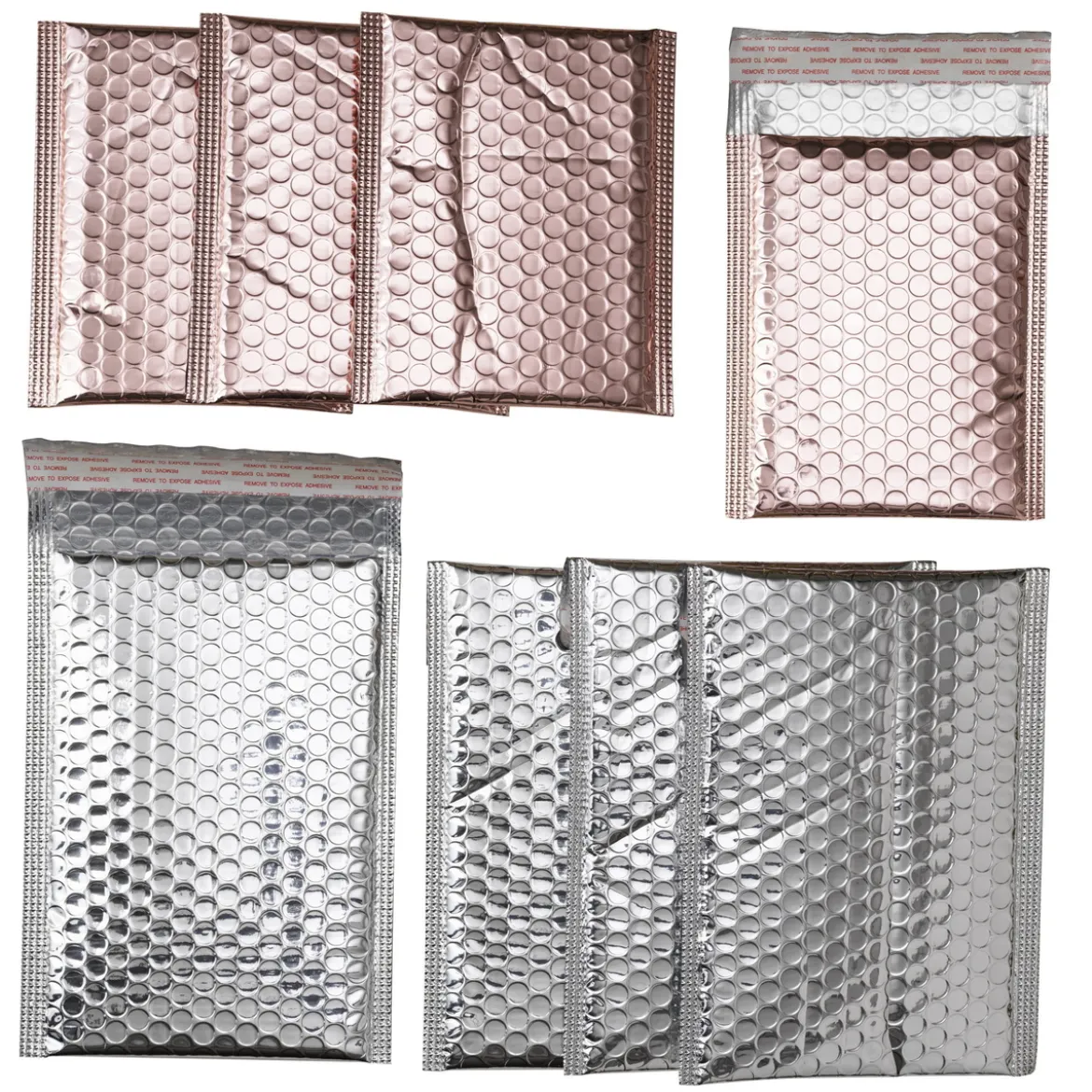 Bobleplastposer i metallicfarger, 8 stk. 150×105 mm / 200×125 mm, 4 av hver