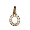 Bokstavanheng med strass O – lengde 7 mm, messing, belagt med 9 karat gull
