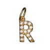 Bokstavanheng med strass R – lengde 7 mm, messing, belagt med 9 karat gull