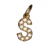 Bokstavanheng med strass S – lengde 7 mm, messing, belagt med 9 karat gull