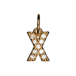 Bokstavanheng med strass X – lengde 7 mm, messing, belagt med 9 karat gull
