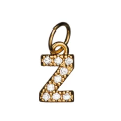Bokstavanheng med strass Z – lengde 7 mm, messing, belagt med 9 karat gull