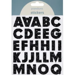 Bokstaver klistremerker A-Z glitter svart – til sammen 50 alfabetstickers, 23 mm høye