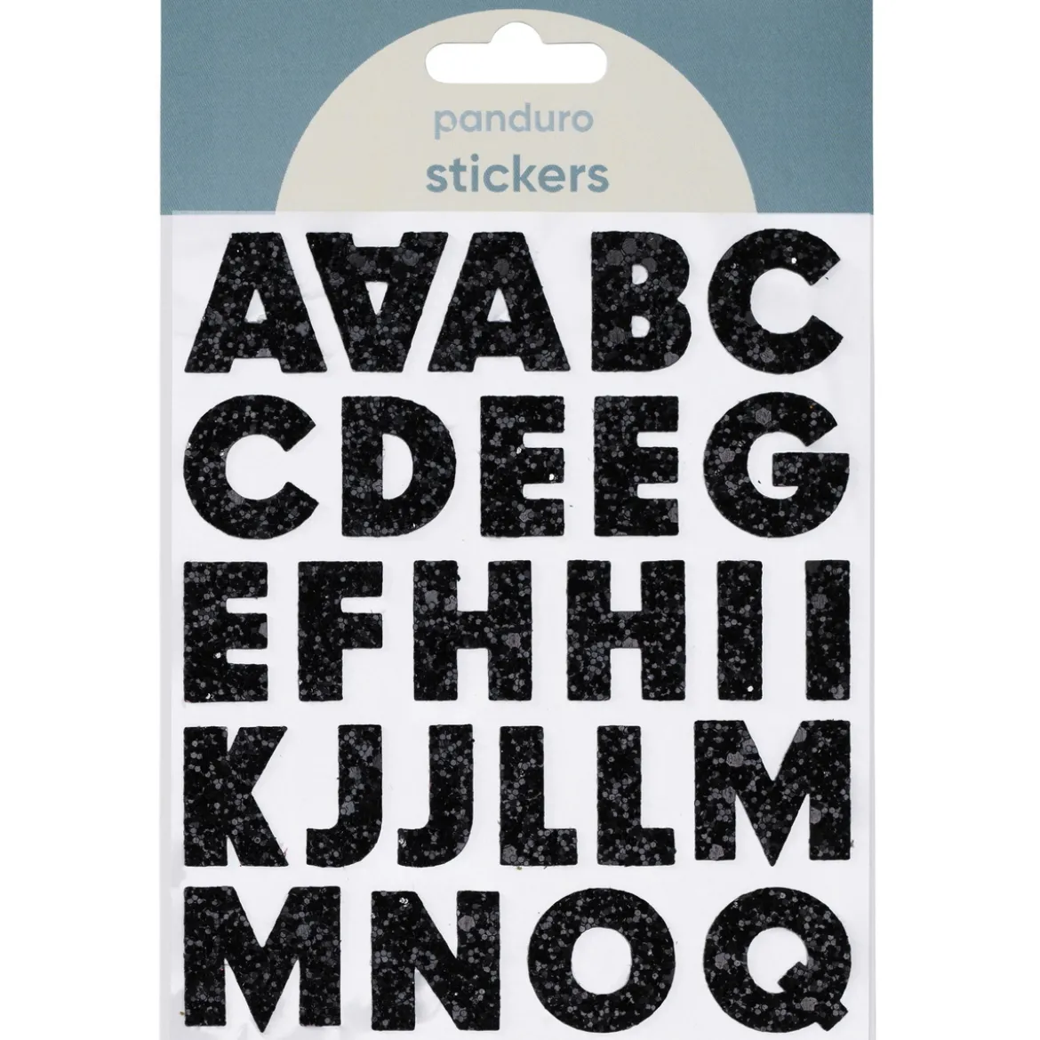 Bokstaver klistremerker A-Z glitter svart – til sammen 50 alfabetstickers, 23 mm høye