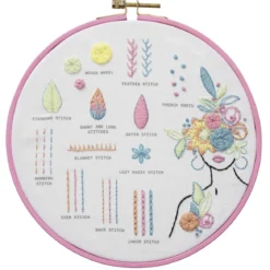 Broderisett, pene sting og blomster med diameter 20 cm – alt for et lærerikt broderi!