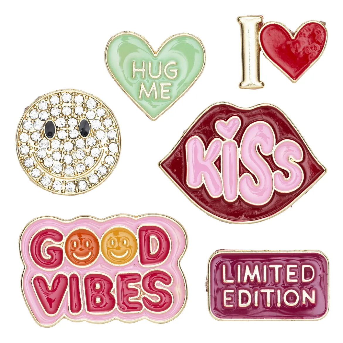 Charm Stickers Good Vibes, 6 stk. klistremerker med motiver av metall