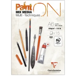 Clairefontaine Paint ON Multi Techniques blokk A6 (105×148 mm), 15 hvite ark, 250 g/m²