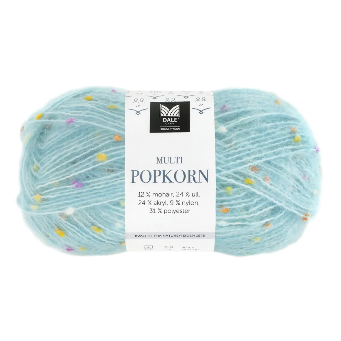 Dale Multi Popkorn fra House of Yarn, 50 g lys turkis – allsidig effektgarn