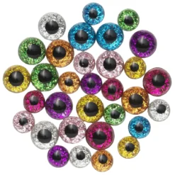 Dekorøyne glitrende øyne av glass med glitter 32 stk. Ø8/10 mm, 5 mm tykke