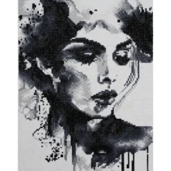 Diamond painting ansikt i svart og hvit akvarellstil 30×40 cm