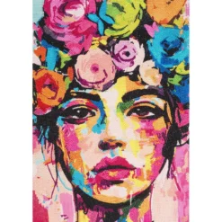 Diamond Painting ansikt med blomster, 40×60 cm lerret + perler, silikon & pinsett