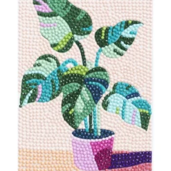 Diamond Painting blomst i krukke, 12×16 cm lerret + perler, silikon & pinsett