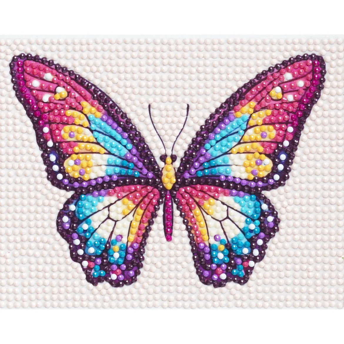 Diamond Painting fargerik sommerfugl, 16×12 cm lerret + perler, silikon & pinsett