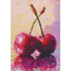 Diamond Painting kirsebær, 20×30 cm vev + perler, silikon og pinsett