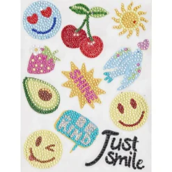 Diamond Painting Stickers, lag 11 morsomme klistremerker med smilefjes m.m.