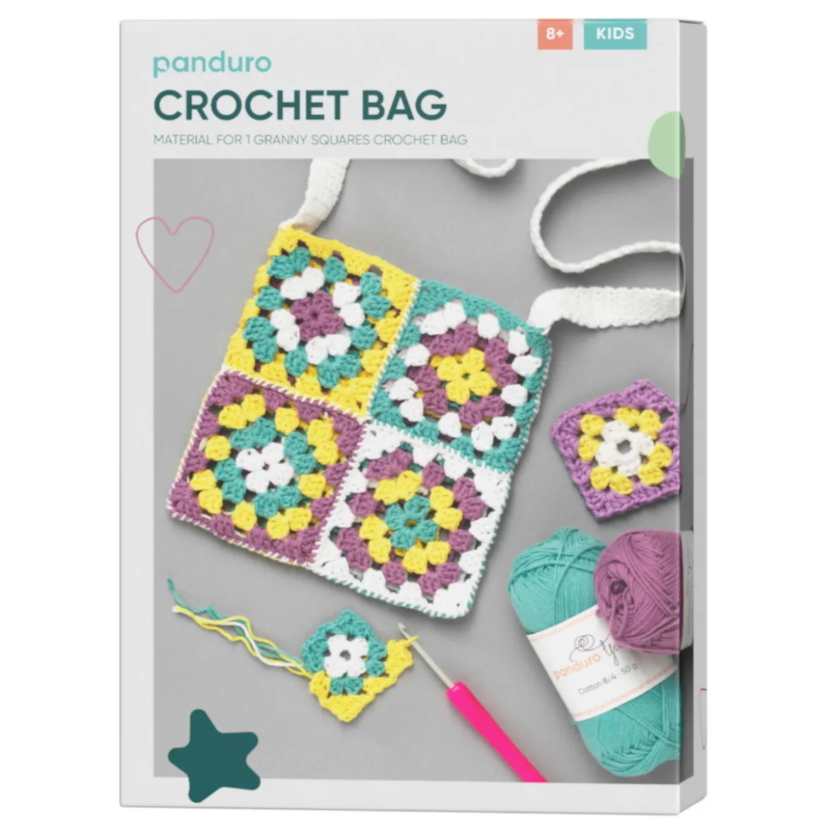 DIY-kit Granny Square Crochet Bag, hekle en søt veske med bestemorruter