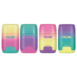 Dobbel blyantspisser Milan Compact m. viskelær – pris per stykk, selges assortert