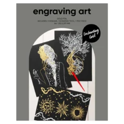 Engraving art Enchanting Gold – scratch art med 3 stk. A4-ark, gullfargede motiver
