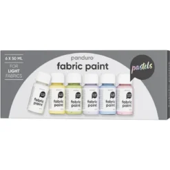 Fabric Paint set 6×50 ml, tekstilfarger i pastellfarger for lyse stoffer