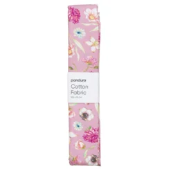 Ferdigklippet stoffstykke 100×70 cm – store blomster på rosa bunn