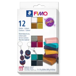 Fimo Effect Sparkle 12×25 gram – metallic, glitter og glinsende leirer
