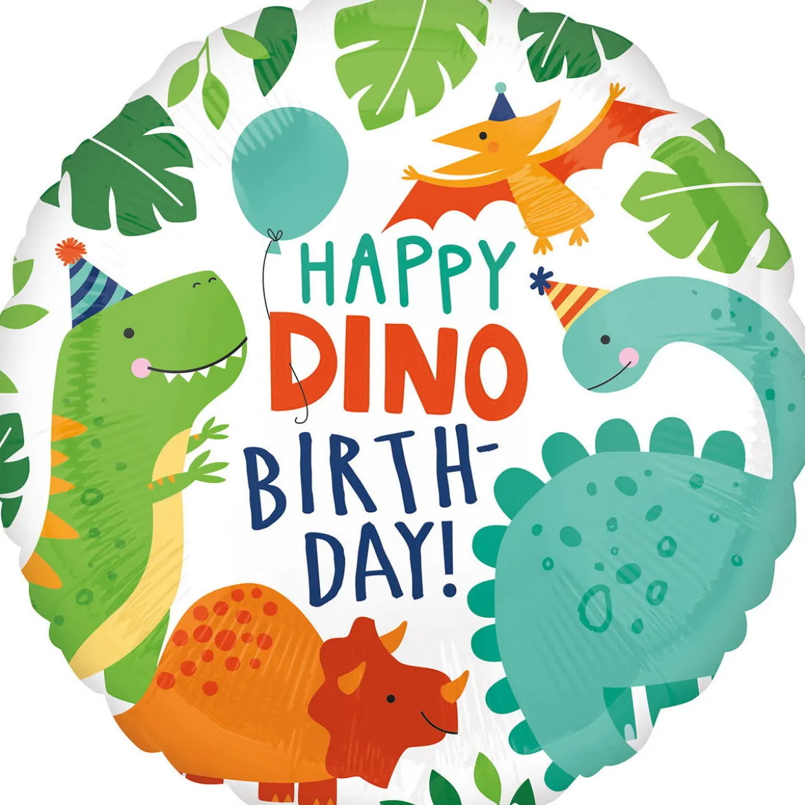 Folieballong Ø45 cm – dinosaurene ønsker Happy dino birthday!