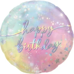 Folieballong Ø45 cm – pastellfarget med teksten Happy birthday