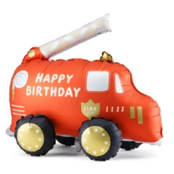 Folieballong stående brannbil, 67×53 cm – med teksten «Happy birthday»