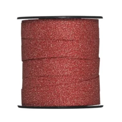 Gavebånd 25 meter på rull, 1 cm bredt – glitter rød
