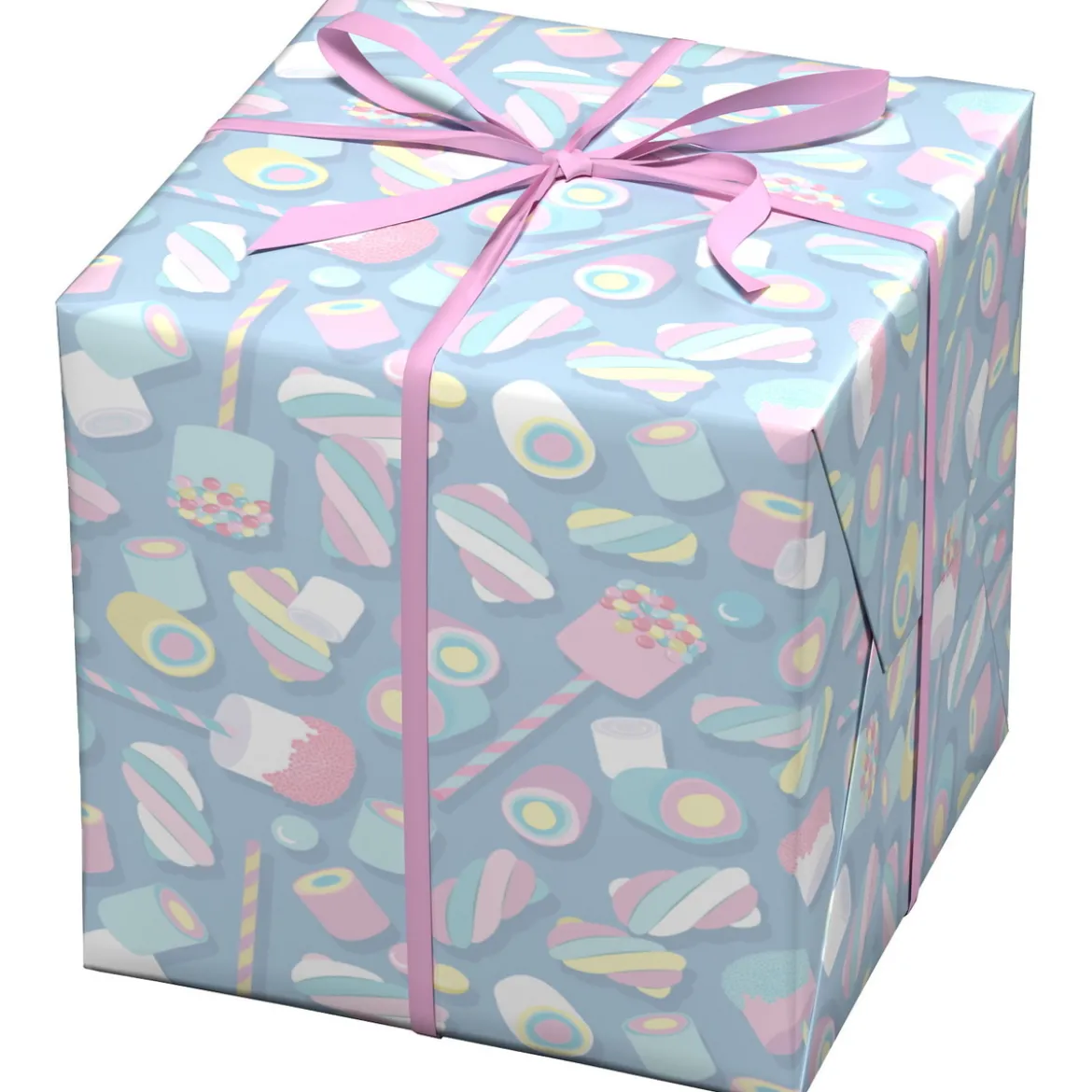 Gavepapir på rull 10 m × 57 cm – morsomt med marshmallows og skumgodteri!