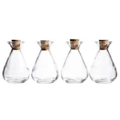Glassflasker med kork 4-pakning, høyde 10,5 cm, diameter 7 cm, rommer 150 ml