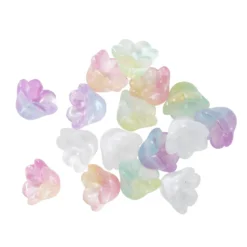 16 glassperler i form av pastellfargede blomster, Ø11 mm