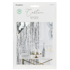 Glitterforheng i skinnende sølv metallic, bredde 100 cm, lengde 200 cm