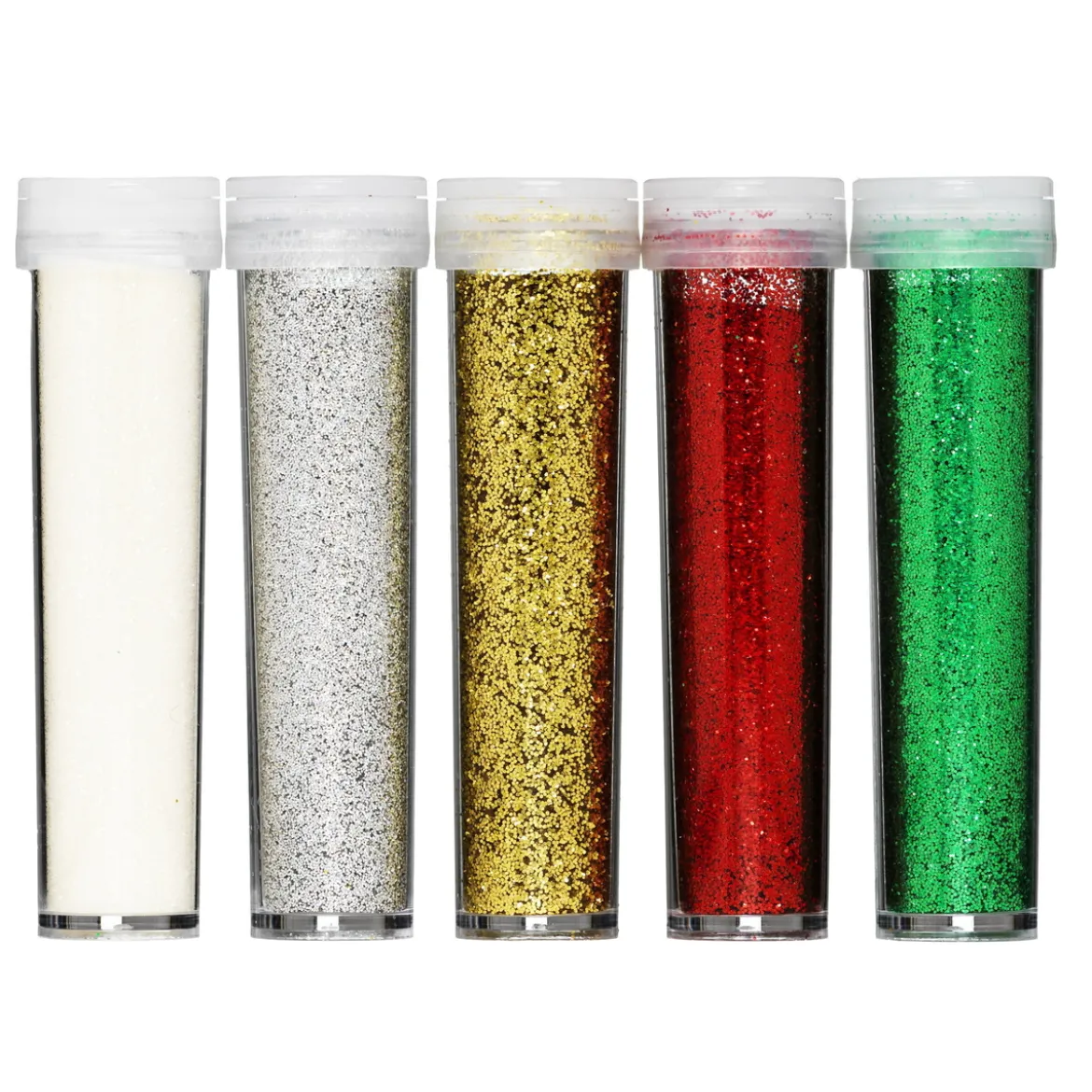 Glitter fremstilt av over 90 % cellulose, 5-pakning à 7 gram i basisfarger