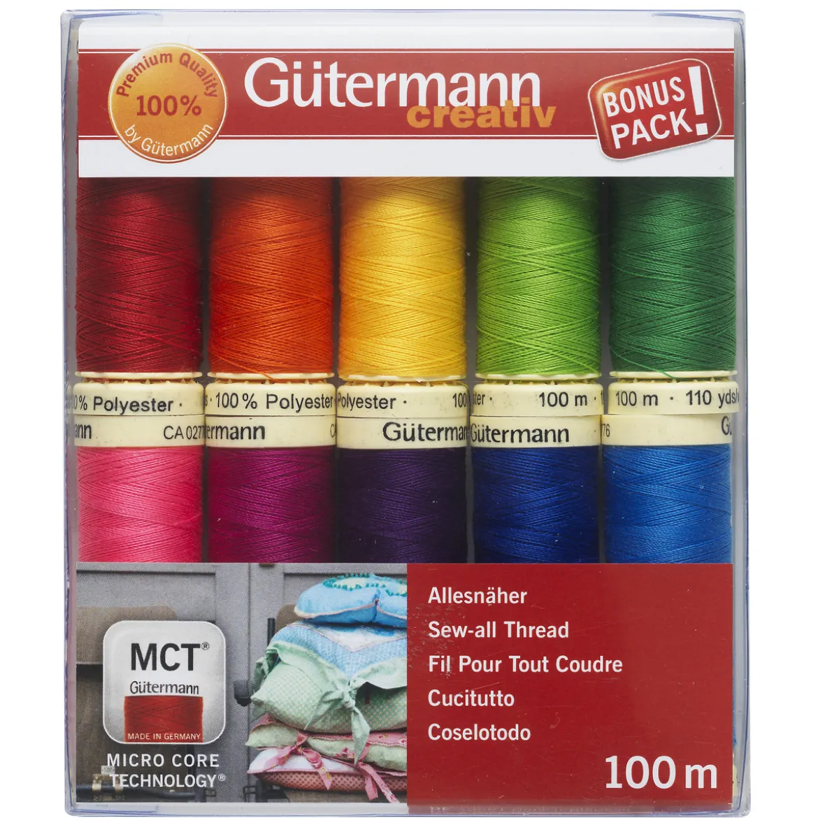 Gütermann sytråd 10×100 m. 100 % polyester, Bright