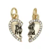 Gullfargede anheng / charms, delt hjerte med strass og teksten "Best Friend" 8×13 mm