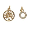 2 gullfargede anheng / charms, sirkel med strass Ø8 mm, tre Ø13 mm