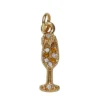 Gullfarget anheng / charm champagneglass med strass 5×15 mm