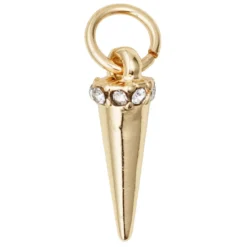 Gullfarget anheng / charm i form av en kjegle / spiker med en strass, lengde 15 mm, Ø5 mm
