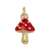 Gullfarget anheng/charm med prikket rød sopp 10×12×4 mm
