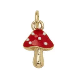 Gullfarget anheng/charm med prikket rød sopp 10×12×4 mm