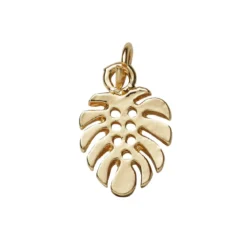 Gullfarget anheng / charm monsterablad 10,5×15 mm