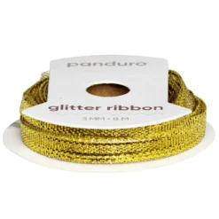 Gullfarget glitterbånd – 3 mm bredt og 8 meter langt