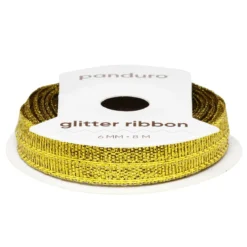 Gullfarget glitterbånd – 6 mm bredt og 8 meter langt