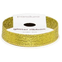 Gullfarget glitterbånd – 12 mm bredt og 8 meter langt