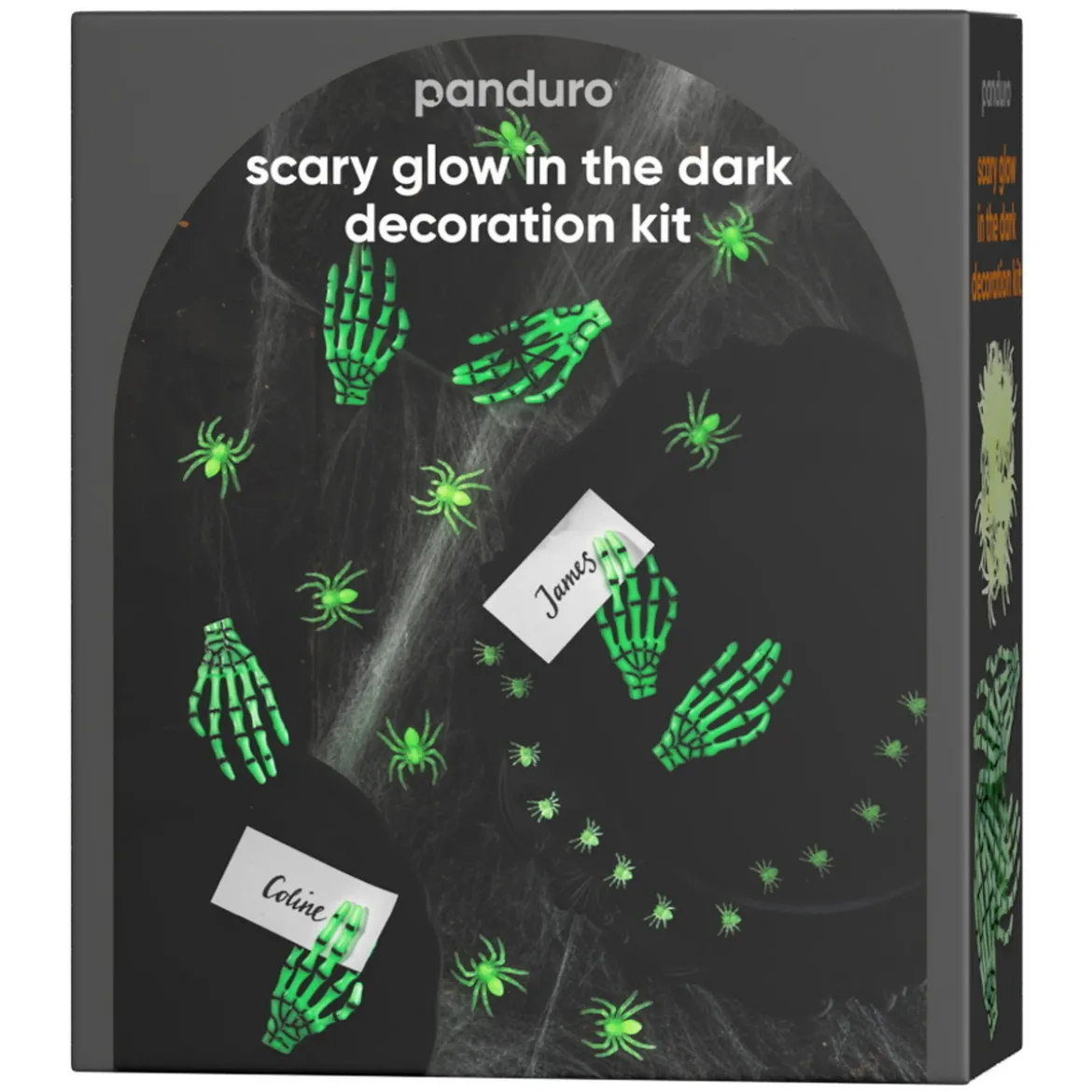 Halloween glow in the dark – 75 selvlysende edderkopper og 6 hender + spindelvev